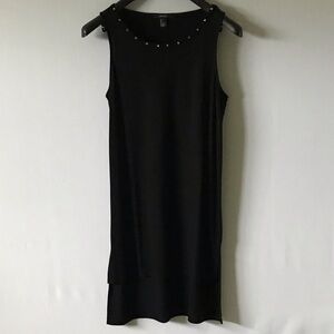 Forever 21, black woman’s size S sleeveless dress, studded front neck line